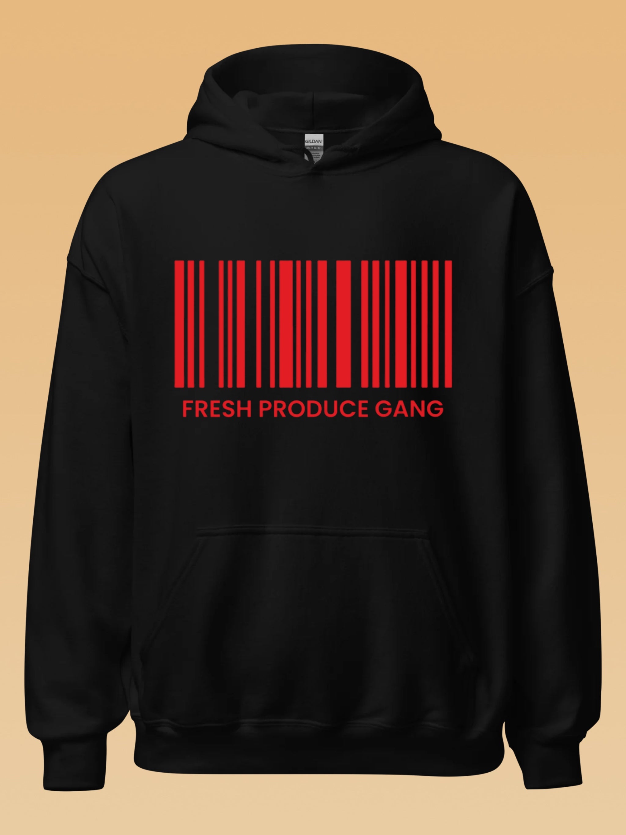Black pullover hoodie with Large Red logo